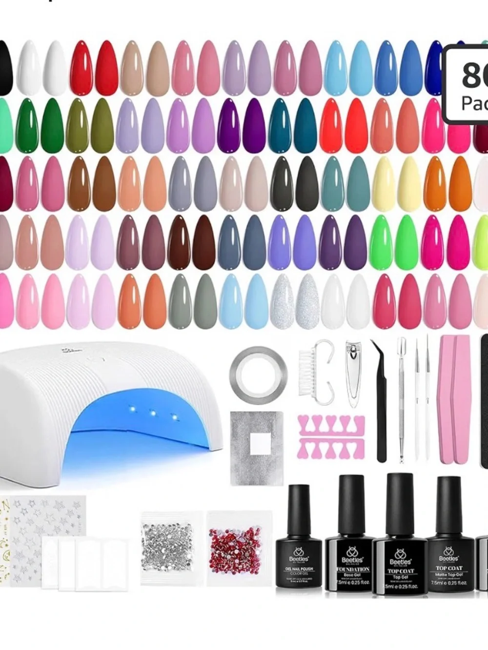 Premium 80-Color Gel Nail Polish Set with LED Lamp - Multicolor